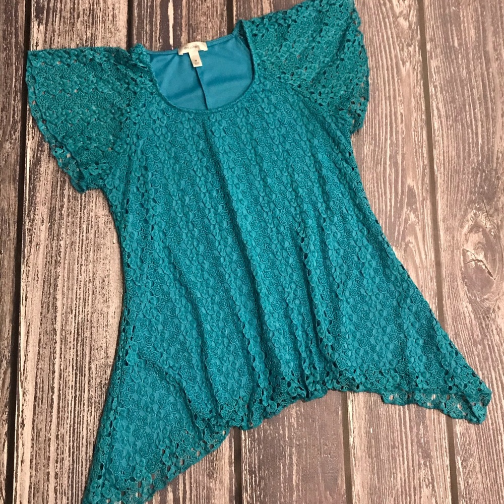 Turquoise blue lace top